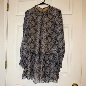 Michael Kors Black and Gray Snake Print Crewneck 100% Silk Mini Dress Size 4